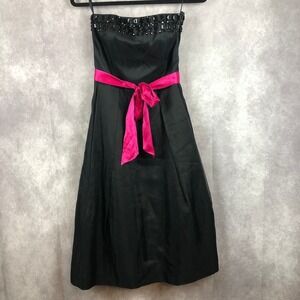 Monsoon Dress Size UK 8 Black Silk Beaded Strapless Pink Sash Tie Tulle NEW!